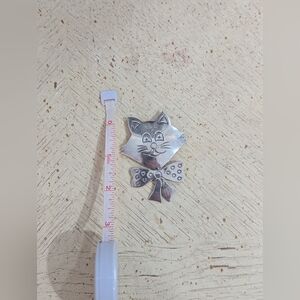 Silver Cat Brooch with Bow 17 Grams In 925 Silver
